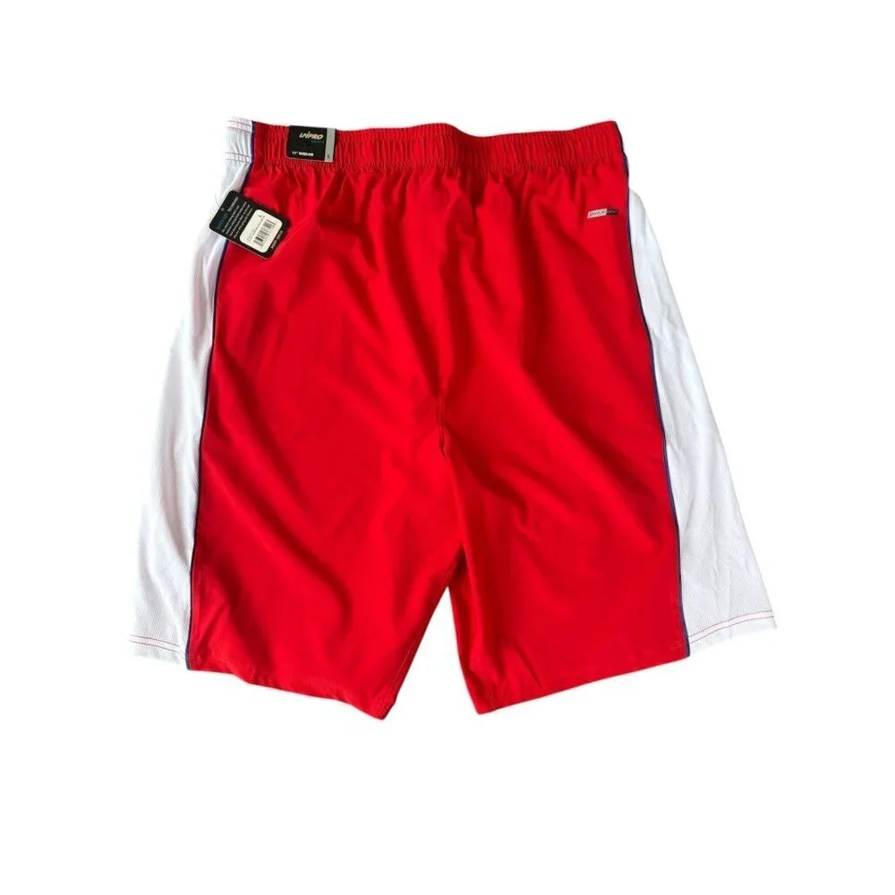 Uipro Mens Athletic Red & White Qwick-Dry Shorts With Blue Drawstring Pockets Si